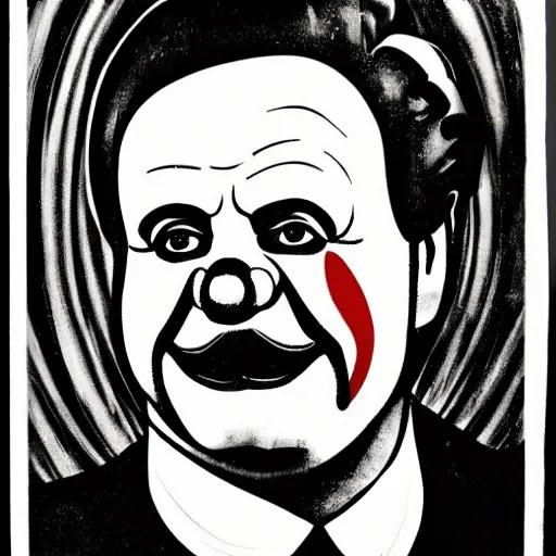 Image similar to communist clown portrait, soviet propaganda art style