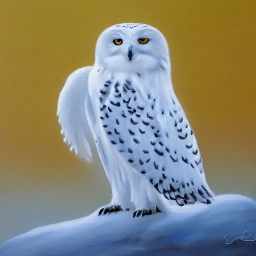 Image similar to loose oil painting of a majestic snowy owl, large strokes, hd, 8k