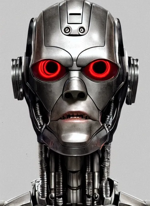 Image similar to portrait of willem dafoe as tinman, cyborg, borg, android, strogg, face of a man, body of a robot, droid, robocop, cable, victor stone, ultron, terminator, machine, flesh, quake, doom demon, wolfenstein, monster, symmetry, symmetrical, concept art by ruan jia and greg rutkowski