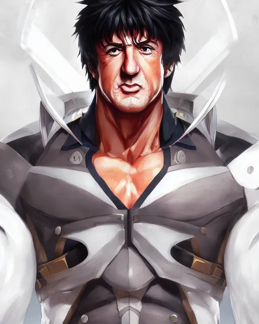 Prompt: anime portrait of Sylvester Stallone as an anime man by Stanley Artgerm Lau, WLOP, Rossdraws, James Jean, Andrei Riabovitchev, Marc Simonetti, and Sakimichan, trending on artstation