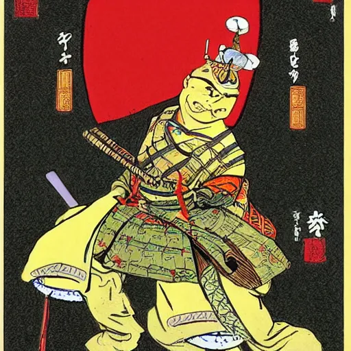 Image similar to mr toad as a samurai master. toad dressed as samurai. concept art by james gurney and mœbius.