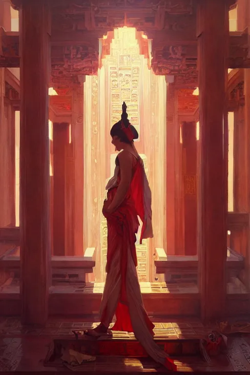 Prompt: temple, taoism, painting by greg rutkowski, j. c. leyendecker, artgerm