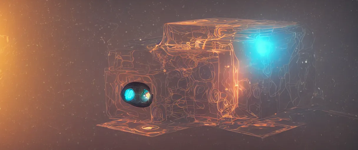 Image similar to futuristic illustarion of schrodinger's cat in a box, quantum paradox, dead and alive, quantum superposition, waves and particles, wave function, scifi style, concept art, artsation, 4 k resolution