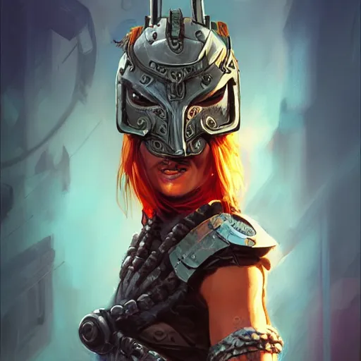 Image similar to cyberpunk viking helmet mask warrior goddess robot ninja fantasy, art gta 5 cover, official fanart behance hd artstation by jesper ejsing, by rhads, makoto shinkai and lois van baarle, ilya kuvshinov, ossdraws