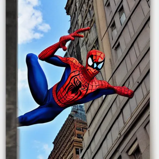 Image similar to spiderman swings between building, by Adams, Arthur