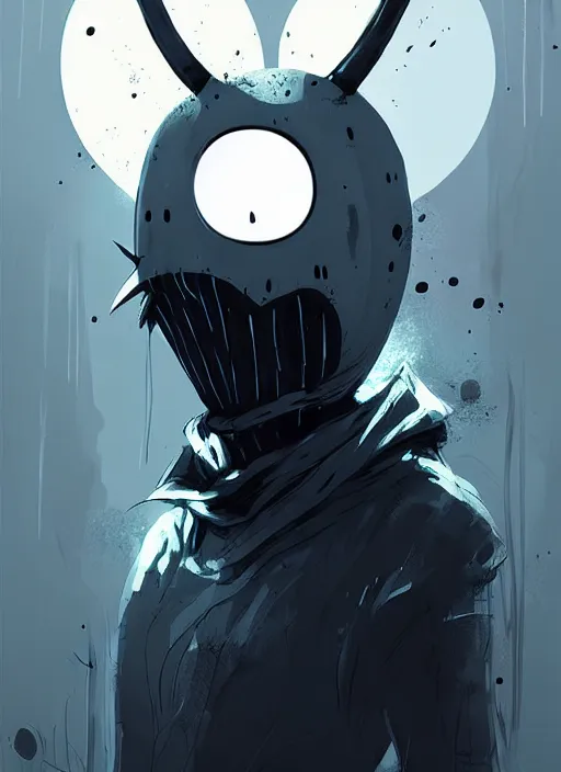 Image similar to horror art, hollow knight mask by ismail inceoglu