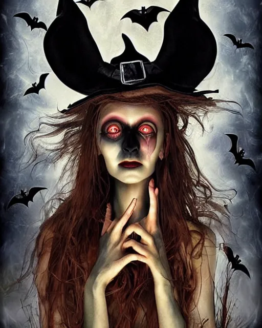 Image similar to halloween witch theme surrealist art in the styles of igor morski, jim warren, and a tim burton film, intricate, hyperrealistic, accurate facial details, profile picture with chromakey!!!!! background, milk - bath effect, volumetric lighting