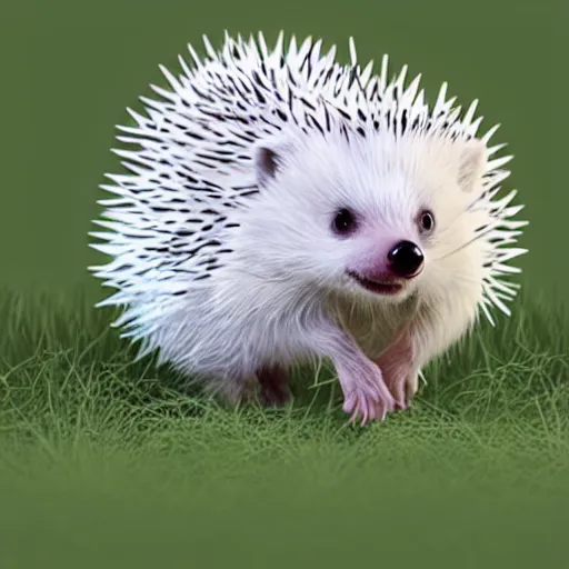 Prompt: A cute mini white hedgehog walking calmly through the field, ilustration art by Goro Fujita