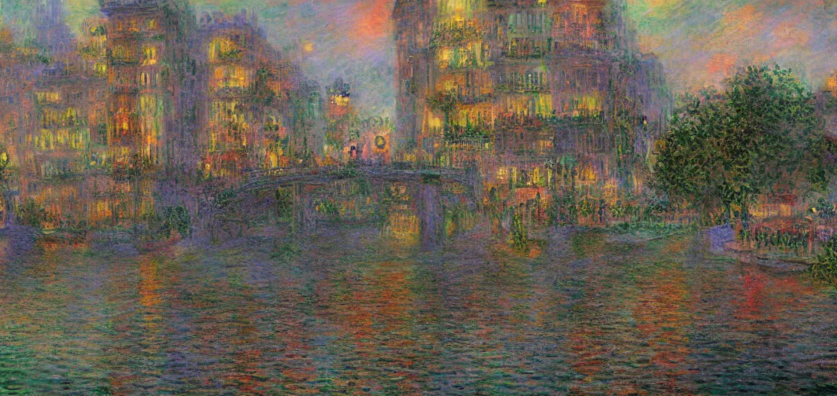 Image similar to a steampunk city in the style of claude monet, digital art.