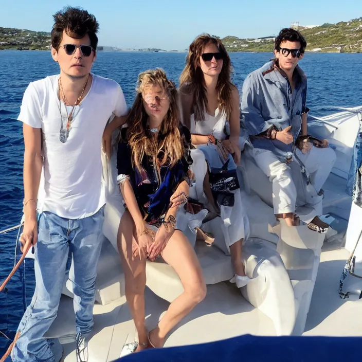 john mayer on his yacht with groupies | Stable Diffusion