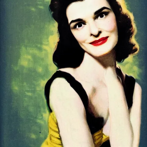 Prompt: “Rachel Weisz portrait, color vintage magazine illustration 1950”