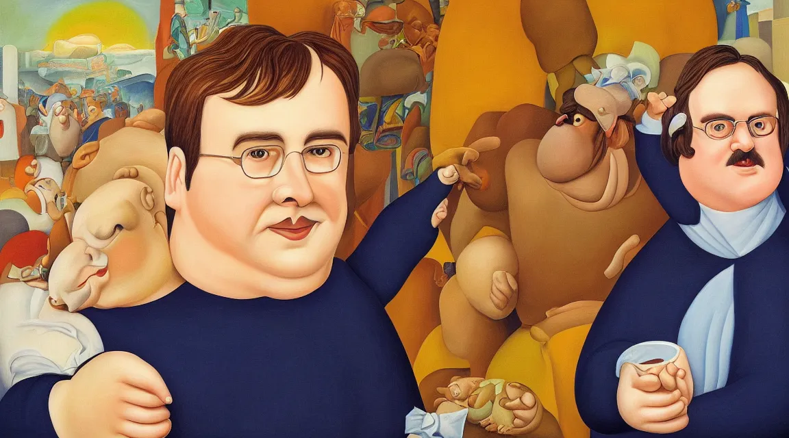 Image similar to portrait of Linus Torvalds painted by fernando botero