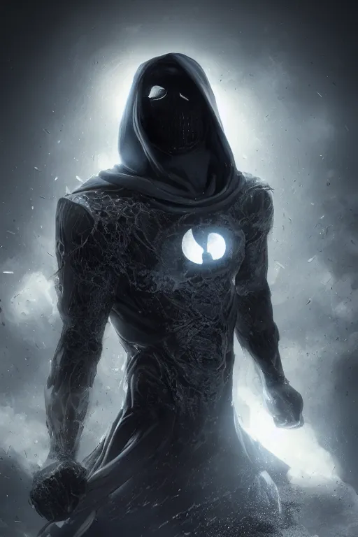 Image similar to hyperrealistic photography of Moon Knight mixed with Ghostrider style of wlop and Hossein Diba, full-shot, merged character, 4k, highly detailed, cinematic lighting, photorealistic, 3d render, award winning render, unreal engine, masterpiece, octane render, sharp focus, studio lighting, 8k, hd