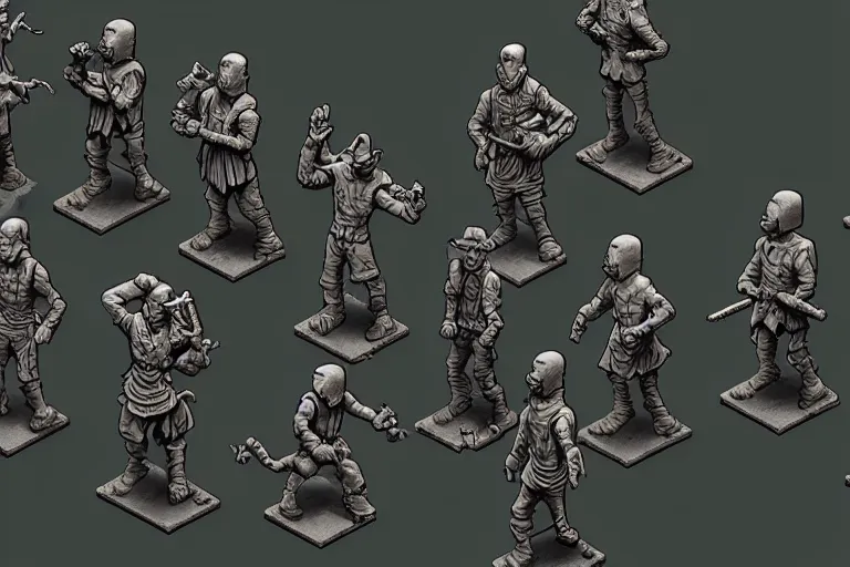 Image similar to isometric ghost warriors, dark landscape, by dan mumford and by alberto giacometti, peter lindbergh, malevich, william stout, zbrush