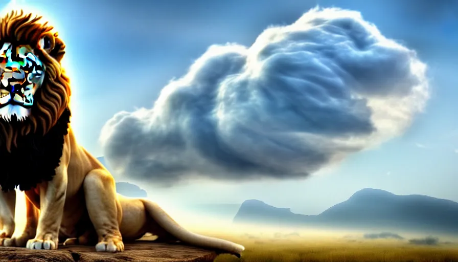 Image similar to cloud in the shape of a lion, matte painting, highly detailed, 8k