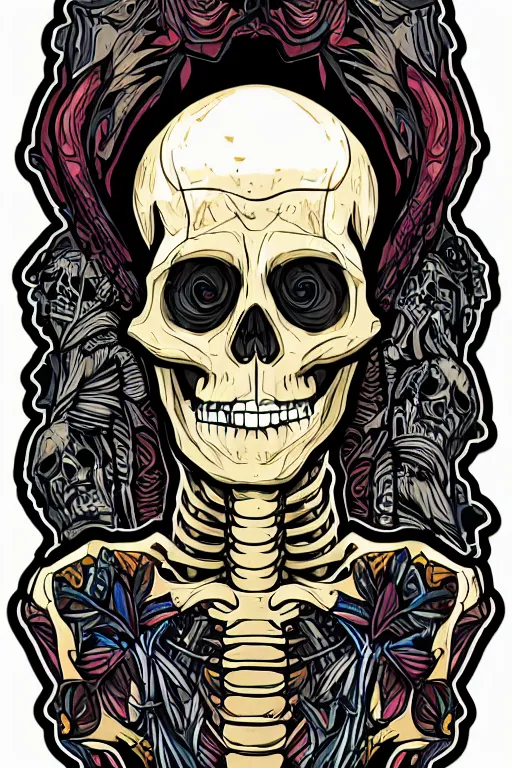 Image similar to A portrait of a skeleton who is a monk, sticker, portrait, highly detailed, colorful, illustration, smooth and clean vector curves, no jagged lines, vector art, smooth