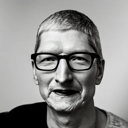 Image similar to an apple with a face looking like tim cook