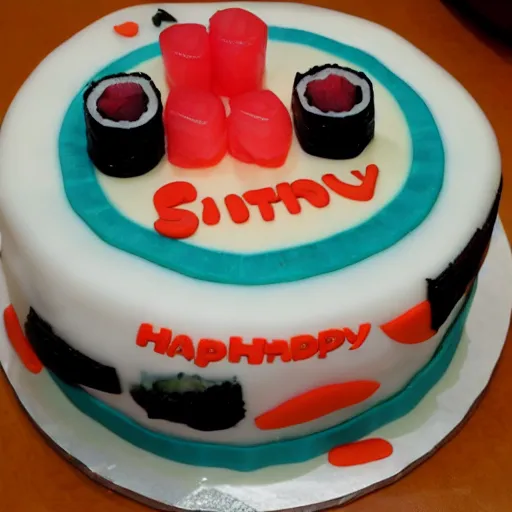 Prompt: sushi birthday cake