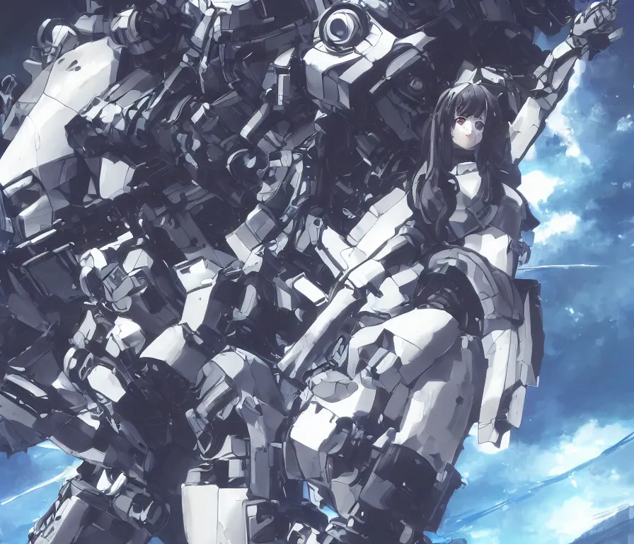 Prompt: girl from azur lane with a large mech, futuristic, beautiful collaborative painting by yoji shinkawa, greg ruthowski, alphonse murac, ultrafine detail, 4 k, 8 k, artstation