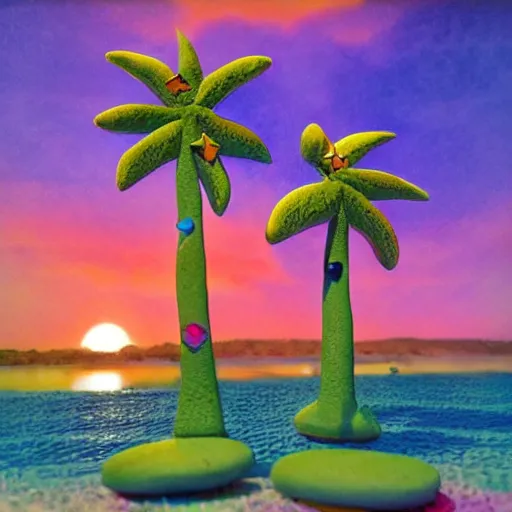 Image similar to a ultradetailed beautiful clay art of amazonas beach by tarsila do amaral, major arcana mason sparkles sky, dougherty patrick, trending on artstation, mediterranean, palm trees, light sparkles, major arcana sky, sharp focus, soft light