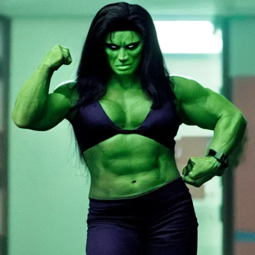 Prompt: movie still of al pacino as she-hulk in the tv series she-hulk (2022),