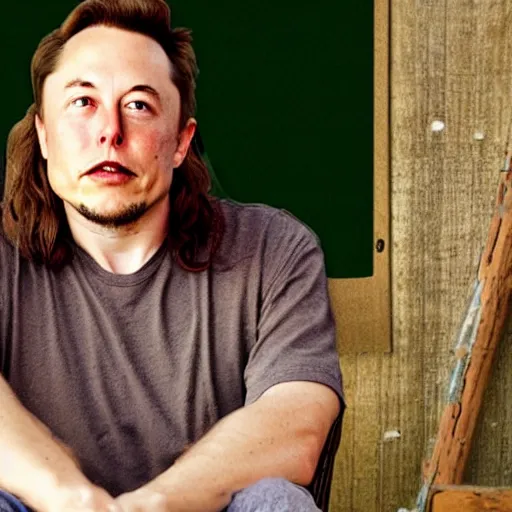 Image similar to A portrait photo of Elon Musk but he is an old hippie