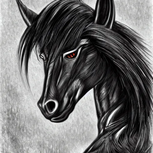 Image similar to my little pony portrait with dark fantasy style, black and white by h. r. giger