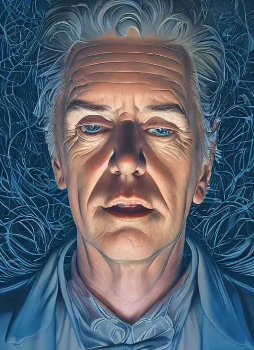 Image similar to poster artwork by Michael Whelan and Tomer Hanuka, Karol Bak of portrait of Walt Disney, from scene from Twin Peaks, clean