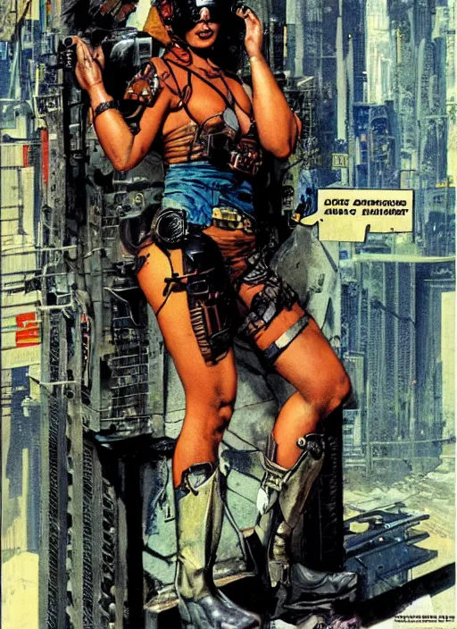 Image similar to cyberpunk mercenary. portrait by john philip falter and will eisner and gil elvgren