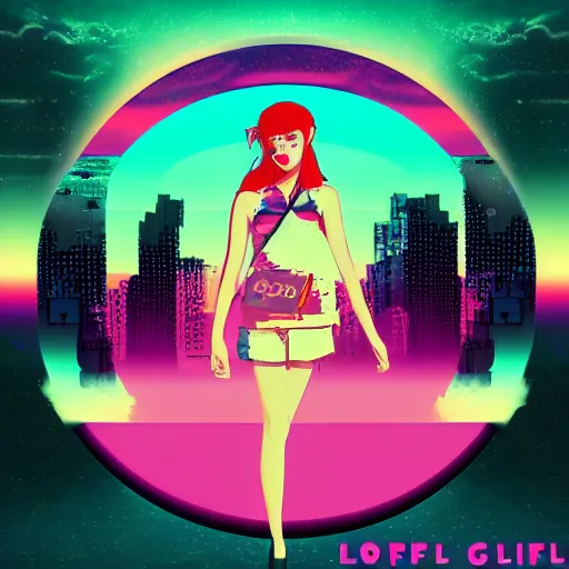 Image similar to lofi vaporwave retro futurism album artwork underground unknown lonely girl