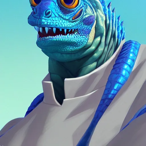 Image similar to Portrait of a blue horned lizardman, concept Blizzard pixar maya engine on stylized background splash comics global illumination lighting artstation lois van baarle, ilya kuvshinov, rossdraws