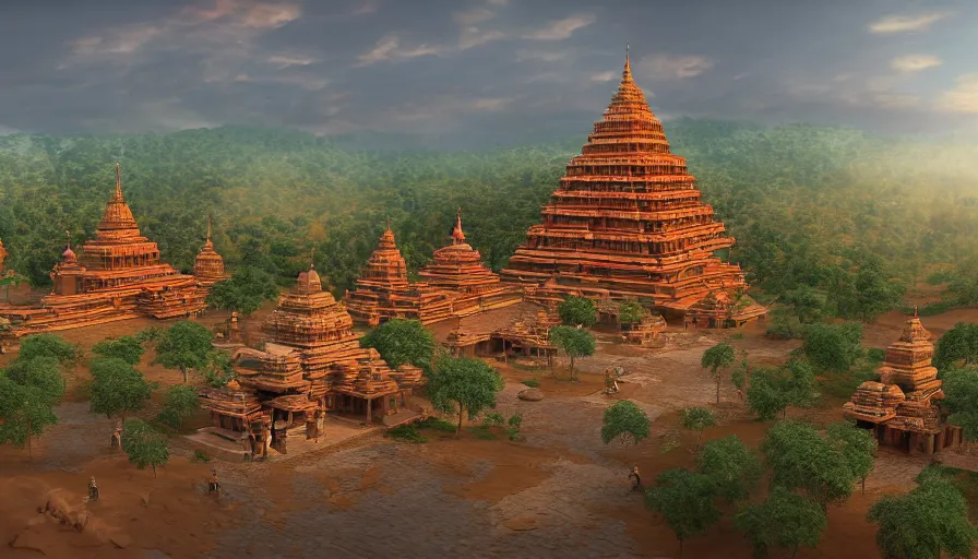 Image similar to matte painting of a beautiful mon - dvaravati village buddhist temple sema, inspired by indian arts - amaravati, gupta, after gupta, and pala, digital art, trending on artstation