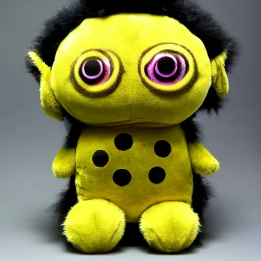 Prompt: cute fumo plush of a black and gold monster, many eyes, kawaii, symmetry