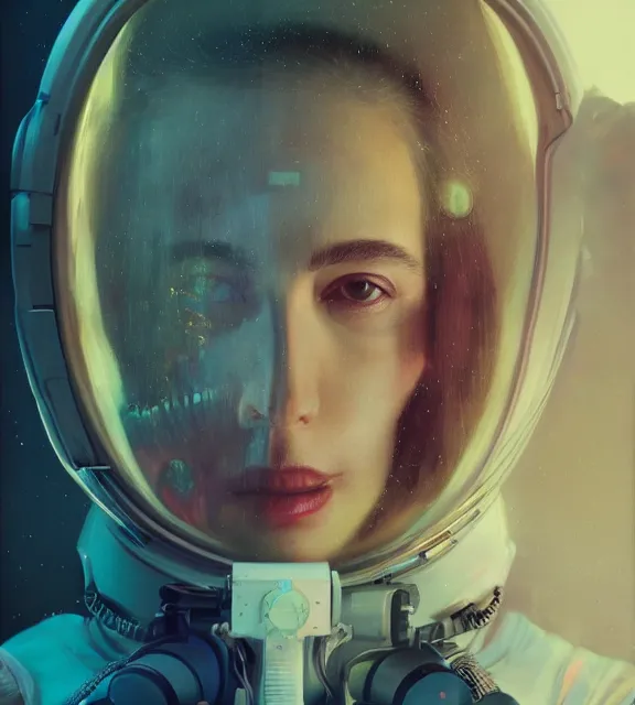 Prompt: hyperrealistic portrait of a woman monster astronaut, sofia coppola, cyberpunk, well lit, intricate abstract. gucci style, intricate artwork, high detail, figurative art, multiple exposure, poster art, 3 d, by stanley kubrick and tooth wu and wlop and beeple, realistic, hyperdetailed, 8 k resolution.