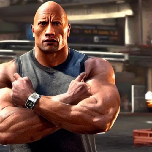 Prompt: a photo of Dwayne Johnson as a GTA 5 cutscene effect