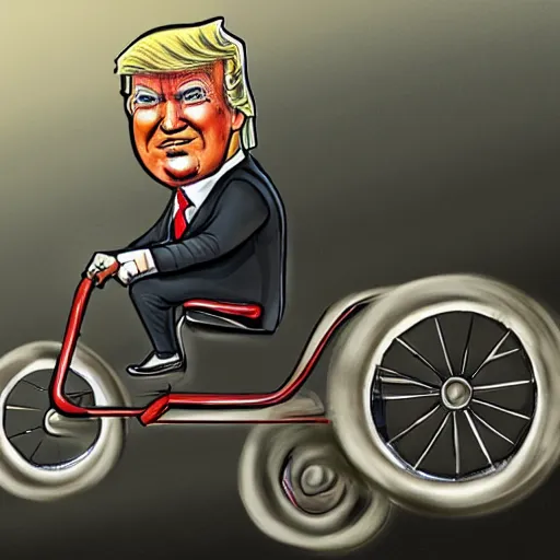 Prompt: concept art of donald trump riding a tricycle