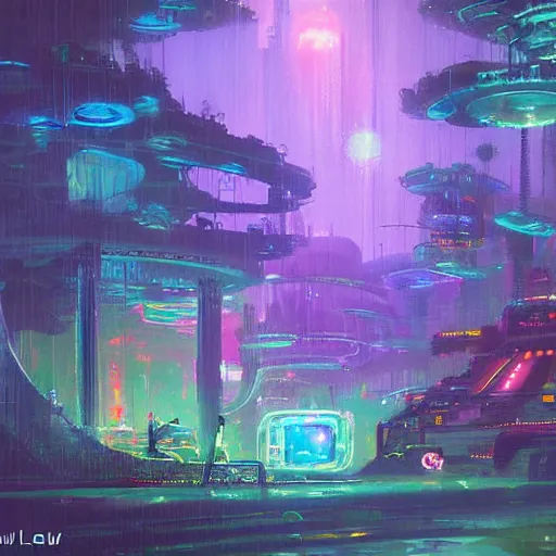 Prompt: cyberpunk kew gardens by paul lehr