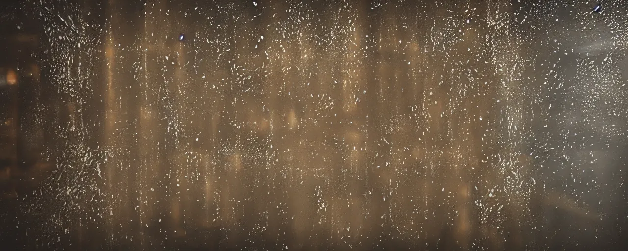 Prompt: ” steamed pane of glass with waterstreaks, [ cinematic, detailed, epic, widescreen, opening, establishing, mattepainting, photorealistic, realistic textures, octane render ] ”