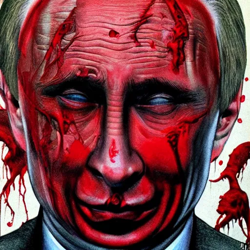 Prompt: vladimir putin became bloody ugly worm abomination, photo - realistic, color image, 2 k, highly detailed, bodyhorror, occult art