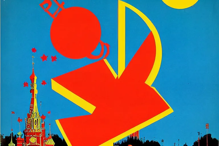Prompt: A soviet poster for Communist Disney World park, Russian constructivism, bright colors, poster art