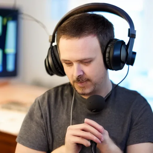 Prompt: turtle with headphones singing in music studio