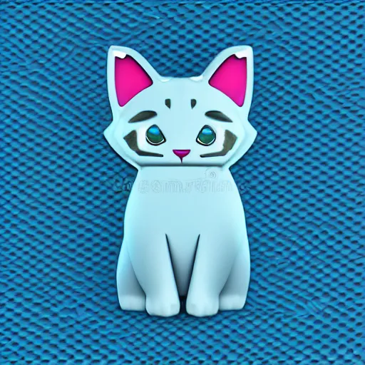 Prompt: icon of a cute cat in light blue metallic iridescent material, 3d render isometric perspective on dark background