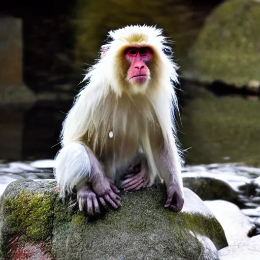 Image similar to An enlightened Japanese Snow Monkey during heavy though in a hot spring