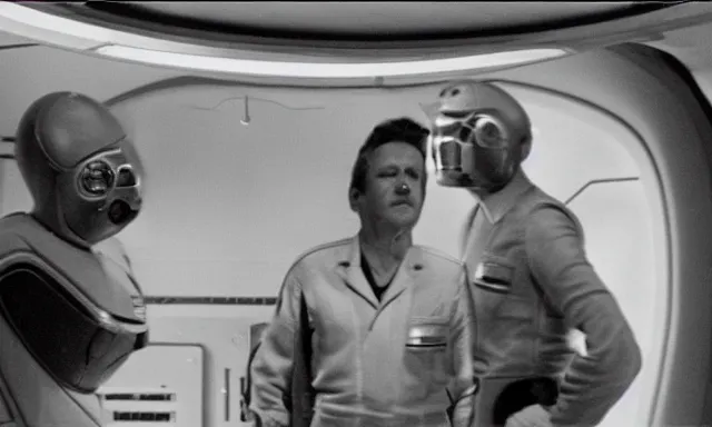 Image similar to Science fiction movie, inside the spaceship's reactor room, the captain punches the alien.