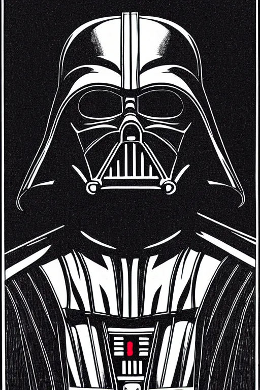 Prompt: sideview waist up portrait of darth vader by laurie greasley and rene magritte, etching by gustave dore, intricate, sharp focus, illustration, highly detailed, digital painting, concept art, masterpiece