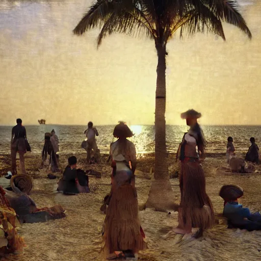 Image similar to a ultradetailed beautiful photo of hundreds of people in the amazonas palace designed by jules bastien - lepage, hans belmer, frank weston and gustave baumann, beach, trending on artstation, mediterranean, palm trees, light sparkles, sharp focus, soft light, 8 k 4 k