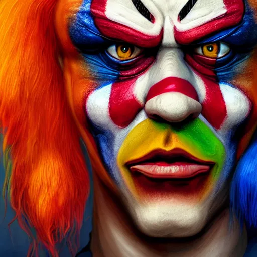 Prompt: perfectly - centered - portrait of psycho clown, intricate, highly detailed, digital painting, artstation, concept art, smooth, sharp focus, illustration, unreal engine 5, 8 k, art by sam spratt