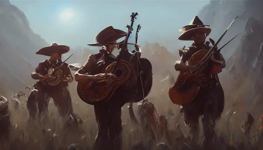 Prompt: concept art of mariachi, cinematic shot, aaa game concept art oil painting by jama jurabaev, extremely detailed, brush hard, artstation, high quality, brush stroke