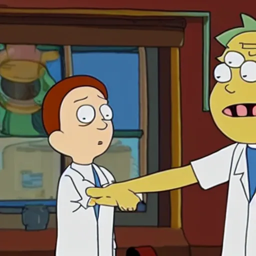 Prompt: of morty from rick and morty as a teenage boy with lab coat llike his grandpa rick