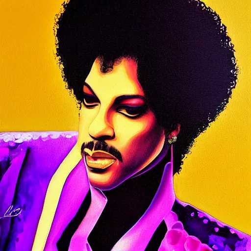 Prompt: Portrait of Prince in Purple Rain by Gustavo Dore